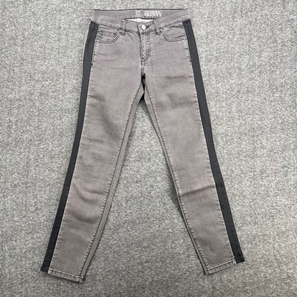 New York & Company Womens Gray Skinny Jeans Black Side Stripe Low Waist Size 0